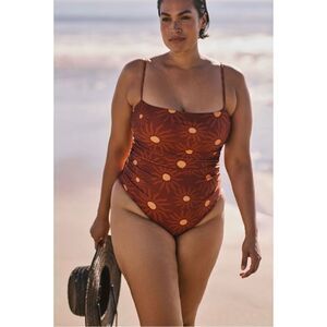 NEW  Beach Riot x Anthropologie Mica One-Piece Hi Leg Ruched Swimsuit Plus 2X